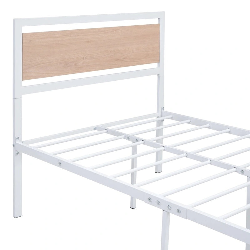 Lit plateforme une place, cadre de lit en métal et bois avec tête de lit et pied de lit