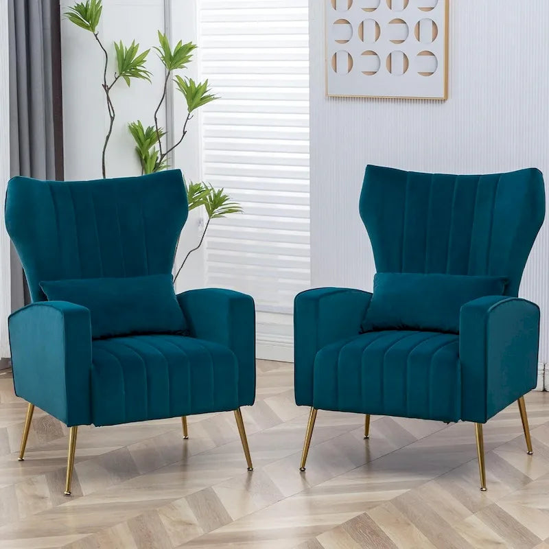 Fauteuil d'appoint en velours avec accoudoirs et dossier à oreilles