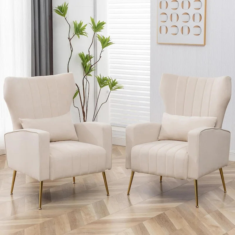 Fauteuil d'appoint en velours avec accoudoirs et dossier à oreilles