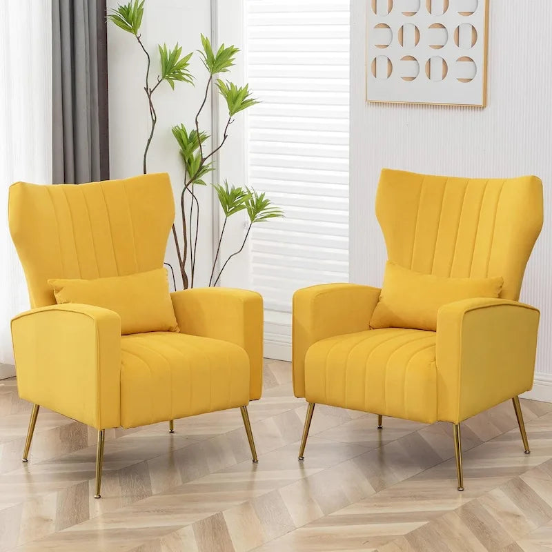 Fauteuil d'appoint en velours avec accoudoirs et dossier à oreilles
