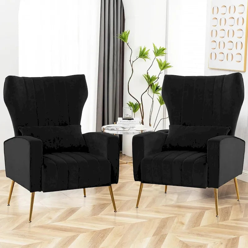 Fauteuil d'appoint en velours avec accoudoirs et dossier à oreilles