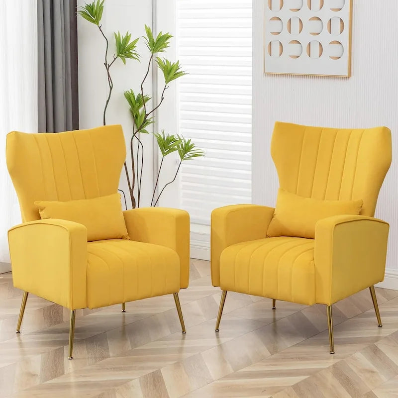 Fauteuil d'appoint en velours avec accoudoirs et dossier à oreilles