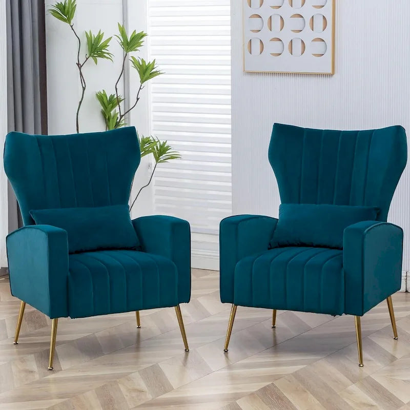 Fauteuil d'appoint en velours avec accoudoirs et dossier à oreilles