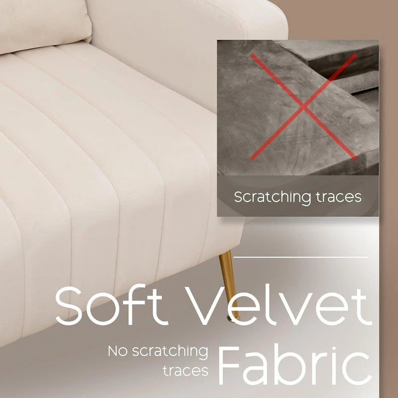 Fauteuil d'appoint en velours avec accoudoirs et dossier à oreilles