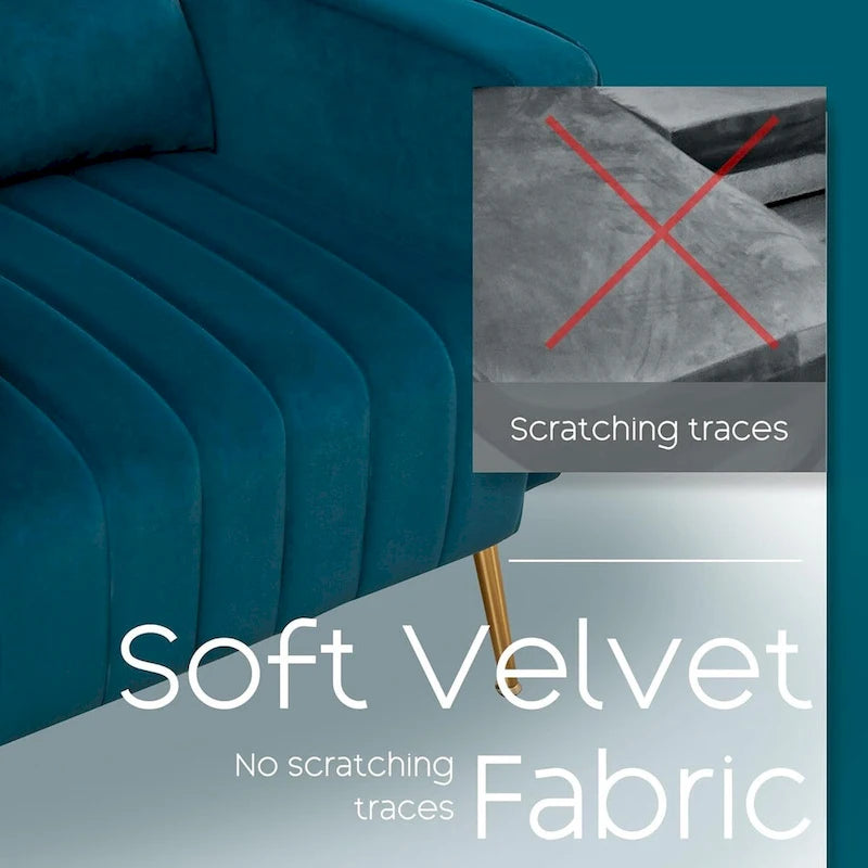 Fauteuil d'appoint en velours avec accoudoirs et dossier à oreilles