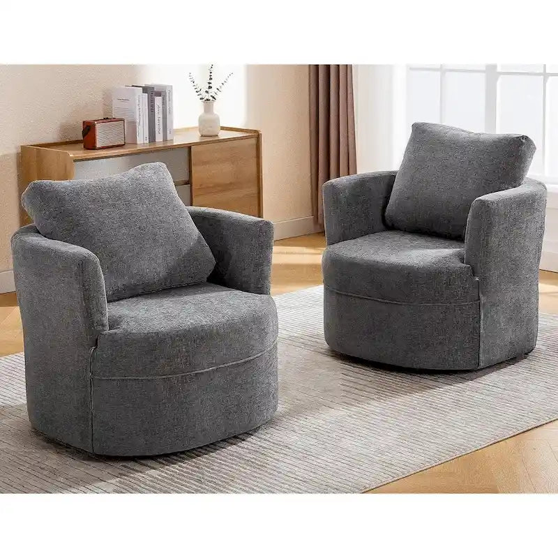 Fauteuil d'appoint pivotant avec accoudoirs arrondis et oreiller