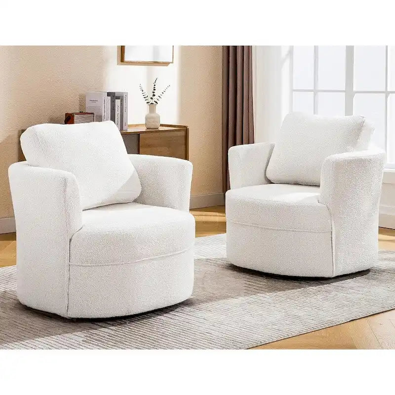 Fauteuil d'appoint pivotant avec accoudoirs arrondis et oreiller