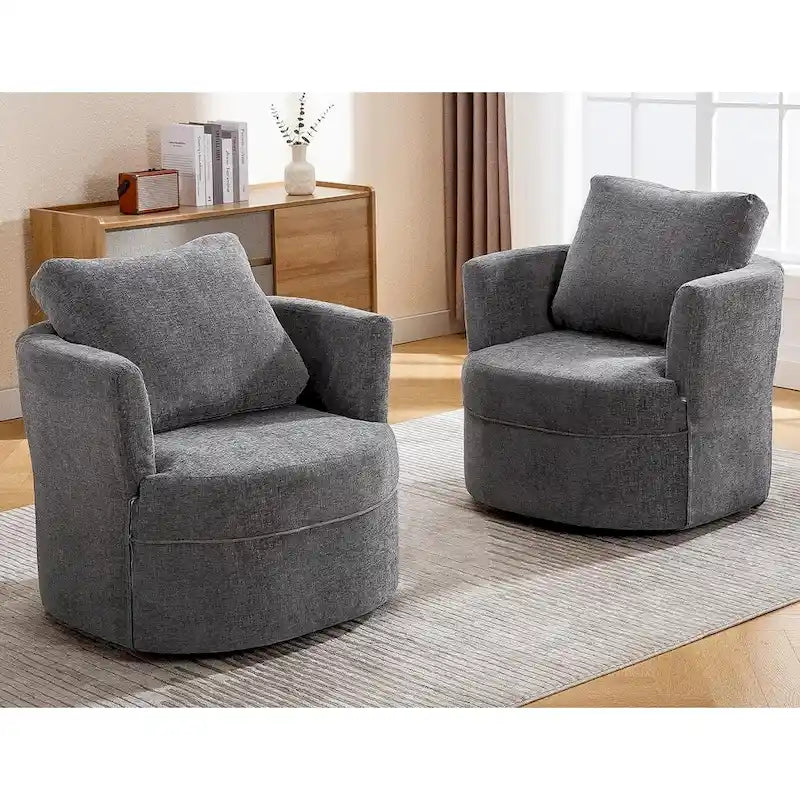 Fauteuil d'appoint pivotant avec accoudoirs arrondis et oreiller