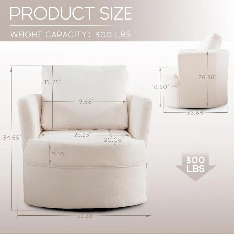 Fauteuil d'appoint pivotant avec accoudoirs arrondis et oreiller