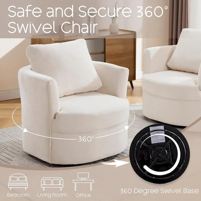 Fauteuil d'appoint pivotant avec accoudoirs arrondis et oreiller