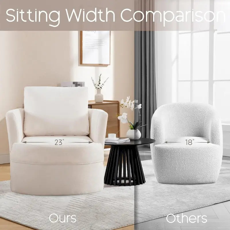 Fauteuil d'appoint pivotant avec accoudoirs arrondis et oreiller