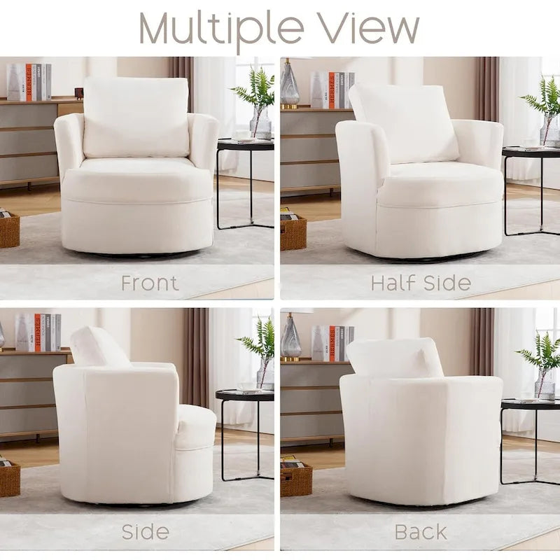 Fauteuil d'appoint pivotant avec accoudoirs arrondis et oreiller