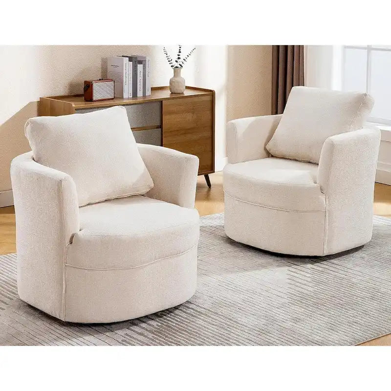 Fauteuil d'appoint pivotant avec accoudoirs arrondis et oreiller