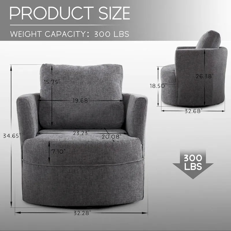 Fauteuil d'appoint pivotant avec accoudoirs arrondis et oreiller