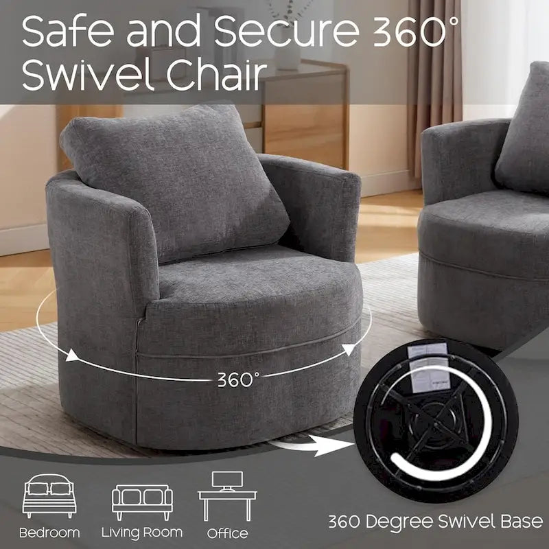Fauteuil d'appoint pivotant avec accoudoirs arrondis et oreiller