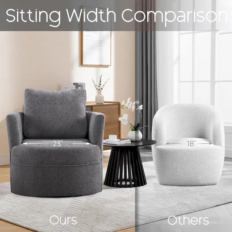 Fauteuil d'appoint pivotant avec accoudoirs arrondis et oreiller