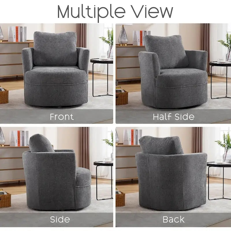 Fauteuil d'appoint pivotant avec accoudoirs arrondis et oreiller