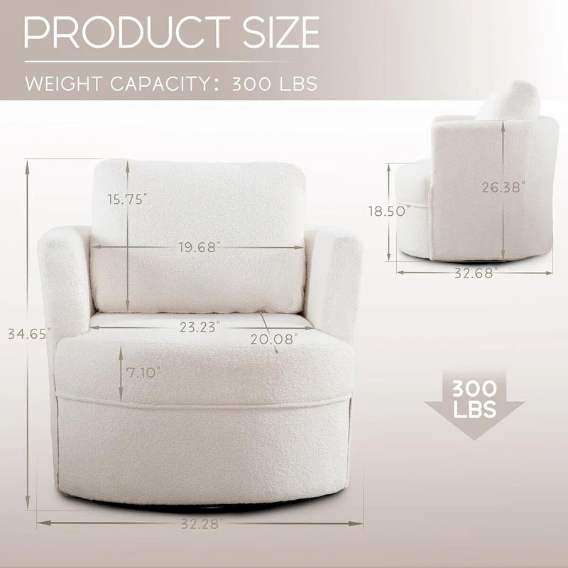 Fauteuil d'appoint pivotant avec accoudoirs arrondis et oreiller