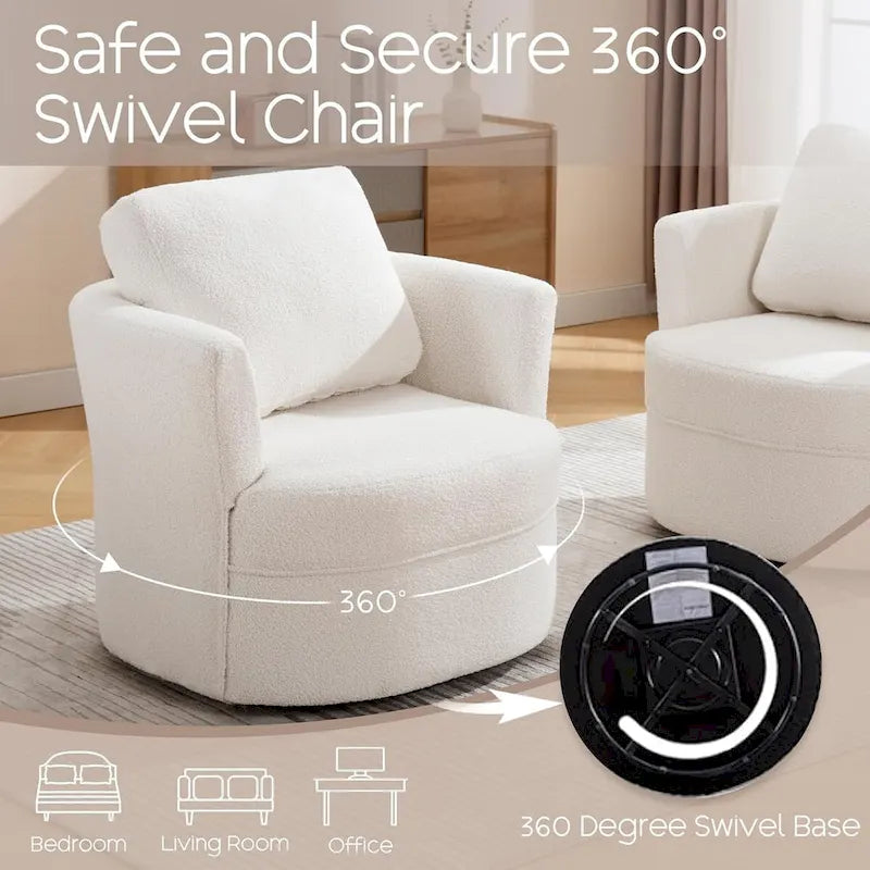 Fauteuil d'appoint pivotant avec accoudoirs arrondis et oreiller