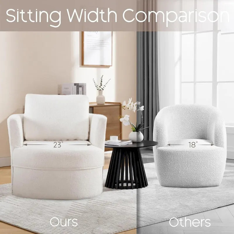 Fauteuil d'appoint pivotant avec accoudoirs arrondis et oreiller