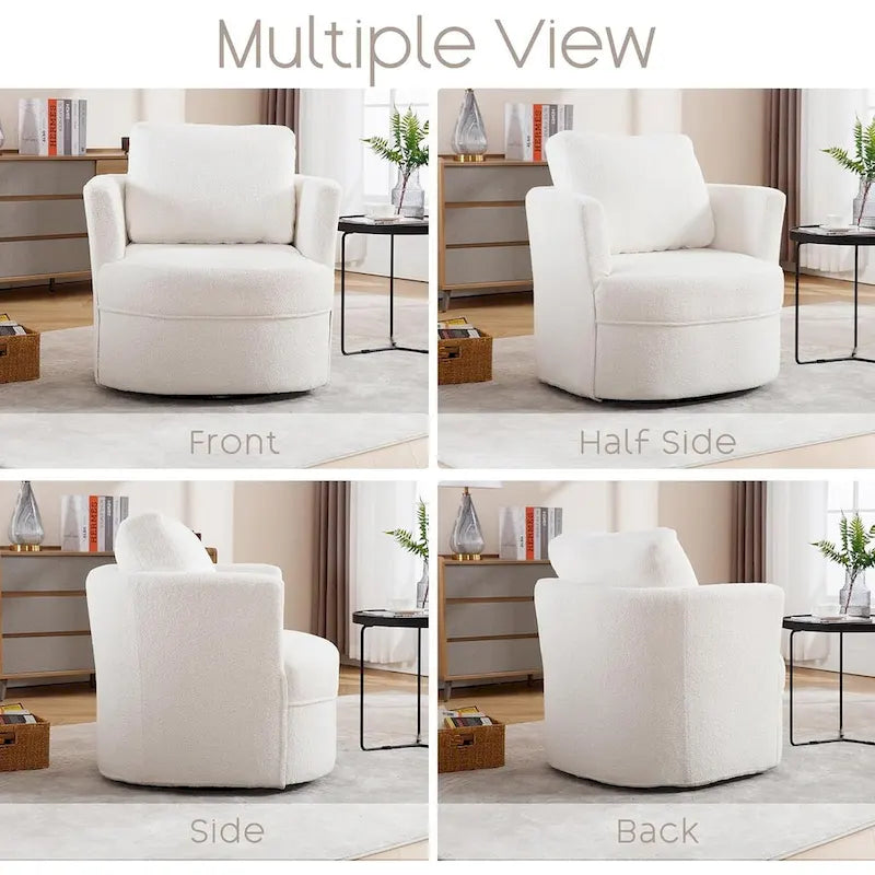 Fauteuil d'appoint pivotant avec accoudoirs arrondis et oreiller