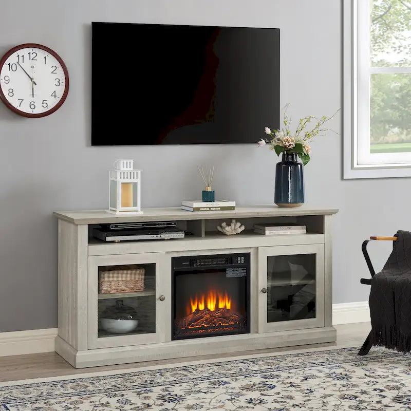 Meuble TV avec cheminée encastrée