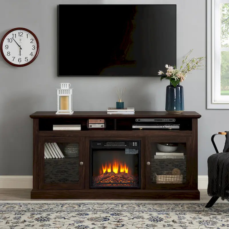 Meuble TV avec cheminée encastrée