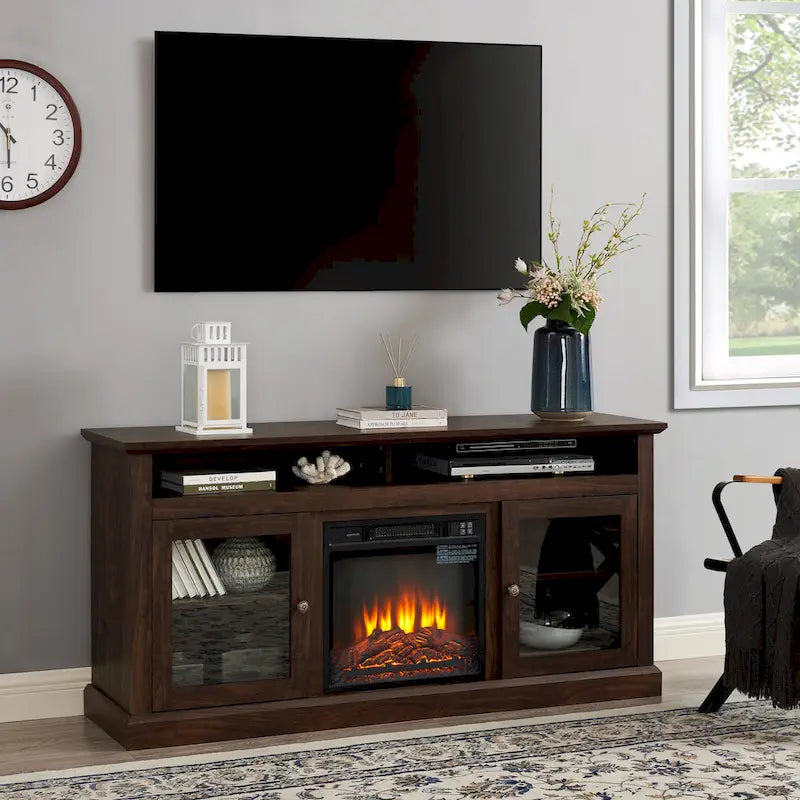 Meuble TV avec cheminée encastrée