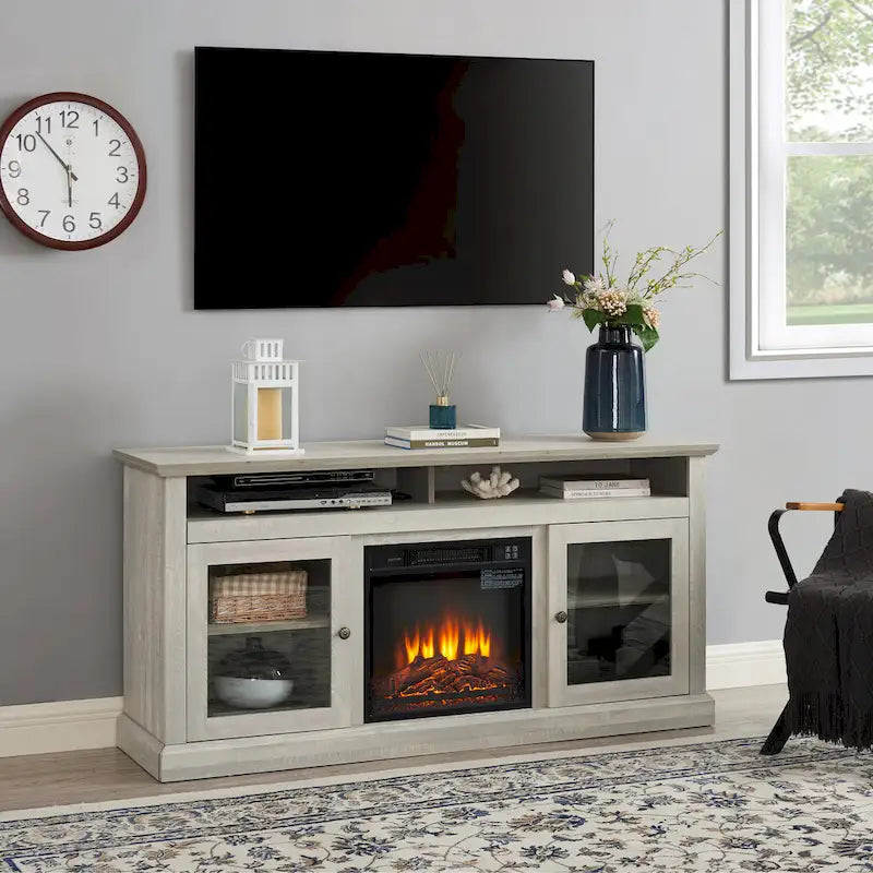 Meuble TV avec cheminée encastrée