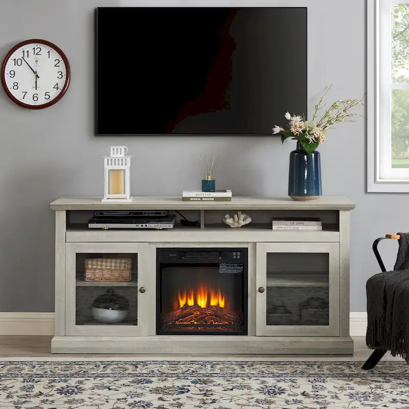 Meuble TV avec cheminée encastrée