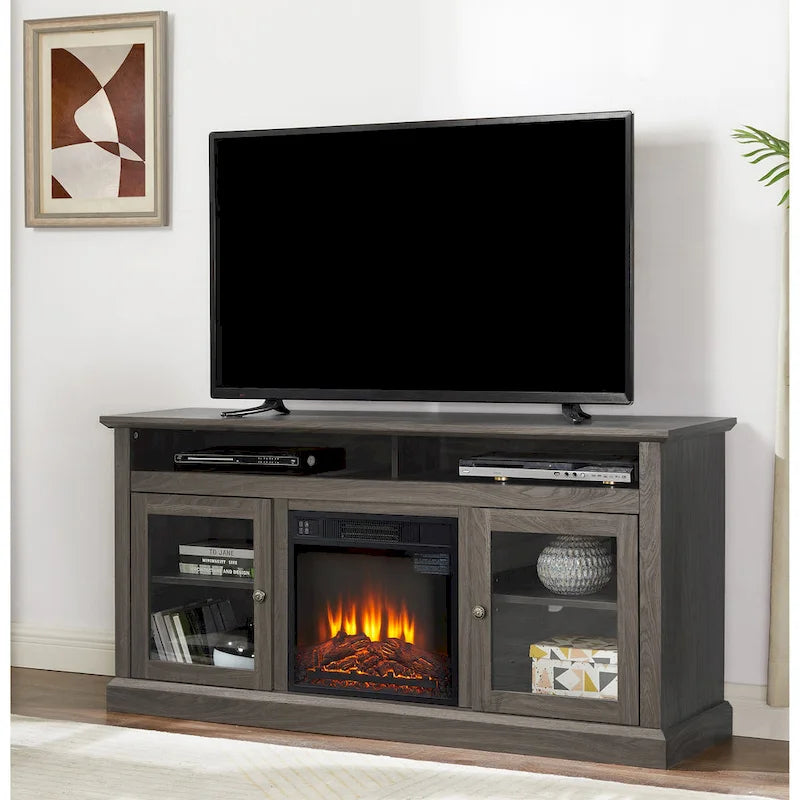 Meuble TV avec cheminée encastrée