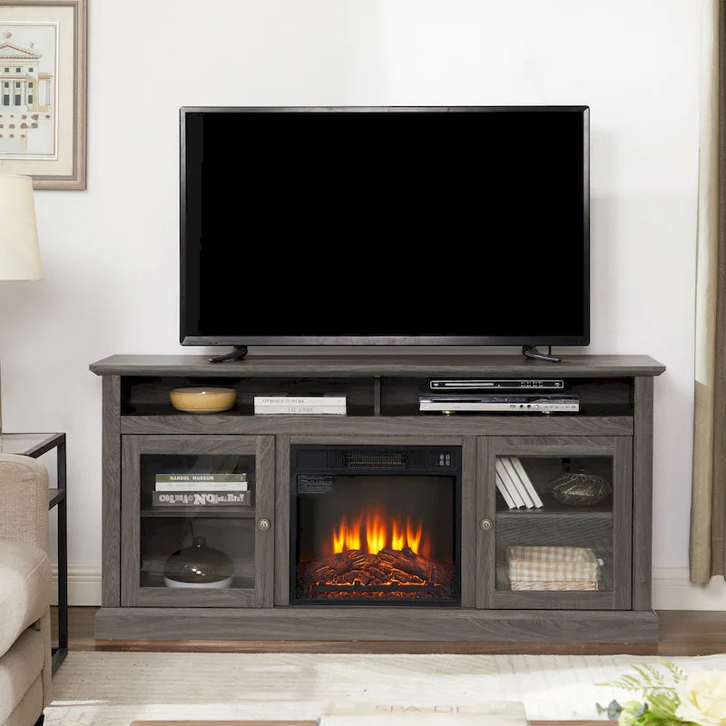 Meuble TV avec cheminée encastrée