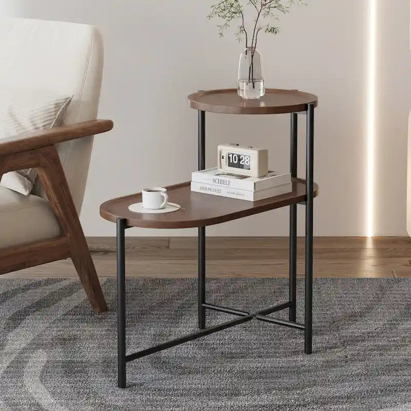 Petites Tables Basses, Table d'Appoint Moderne pour Canapé avec Étagère de Rangement en Bois