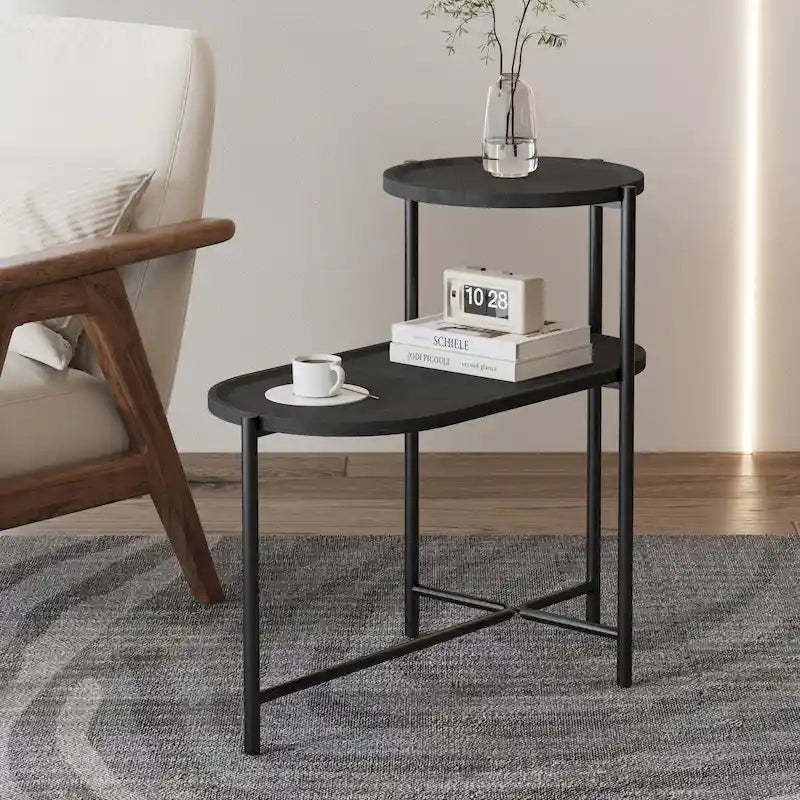 Petites Tables Basses, Table d'Appoint Moderne pour Canapé avec Étagère de Rangement en Bois