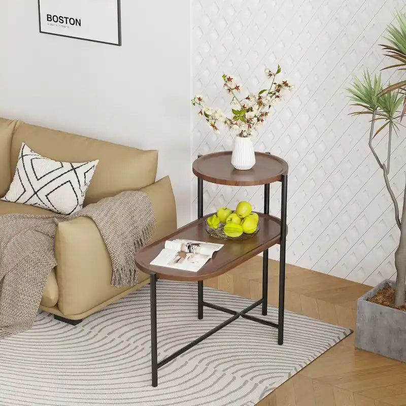 Petites Tables Basses, Table d'Appoint Moderne pour Canapé avec Étagère de Rangement en Bois