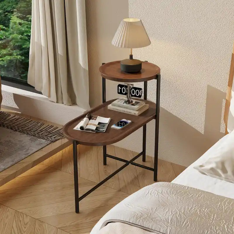 Petites Tables Basses, Table d'Appoint Moderne pour Canapé avec Étagère de Rangement en Bois