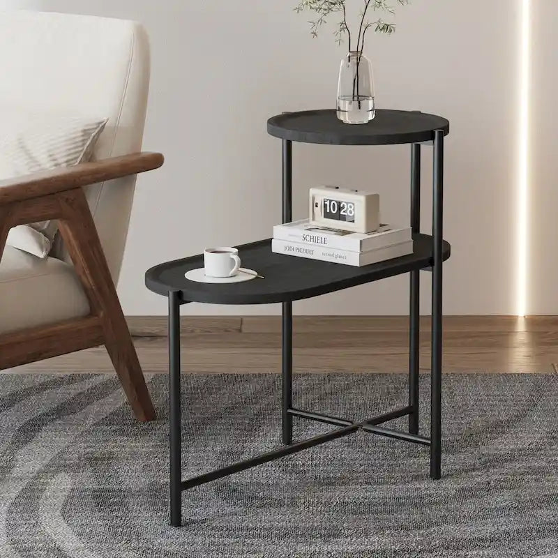 Petites Tables Basses, Table d'Appoint Moderne pour Canapé avec Étagère de Rangement en Bois