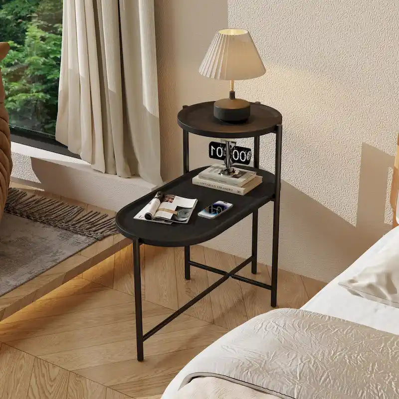 Petites Tables Basses, Table d'Appoint Moderne pour Canapé avec Étagère de Rangement en Bois