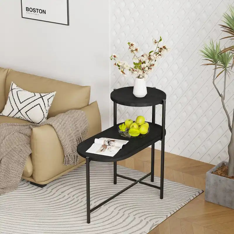 Petites Tables Basses, Table d'Appoint Moderne pour Canapé avec Étagère de Rangement en Bois
