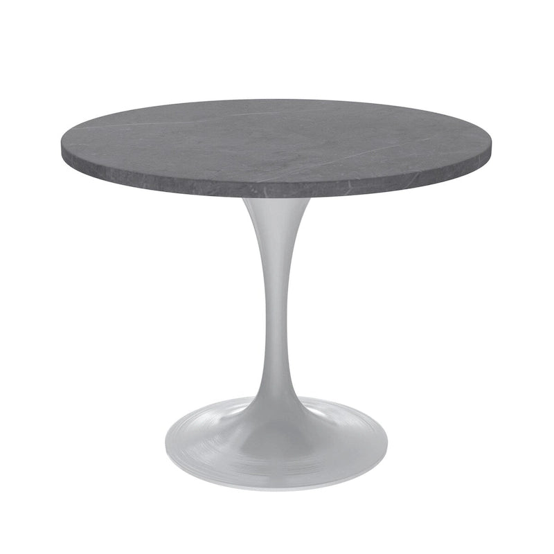 Table de salle à manger avec plateau rond sur pied central en acier blanc