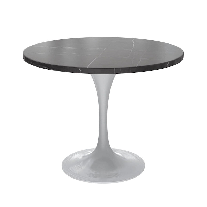 Table de salle à manger avec plateau rond sur pied central en acier blanc