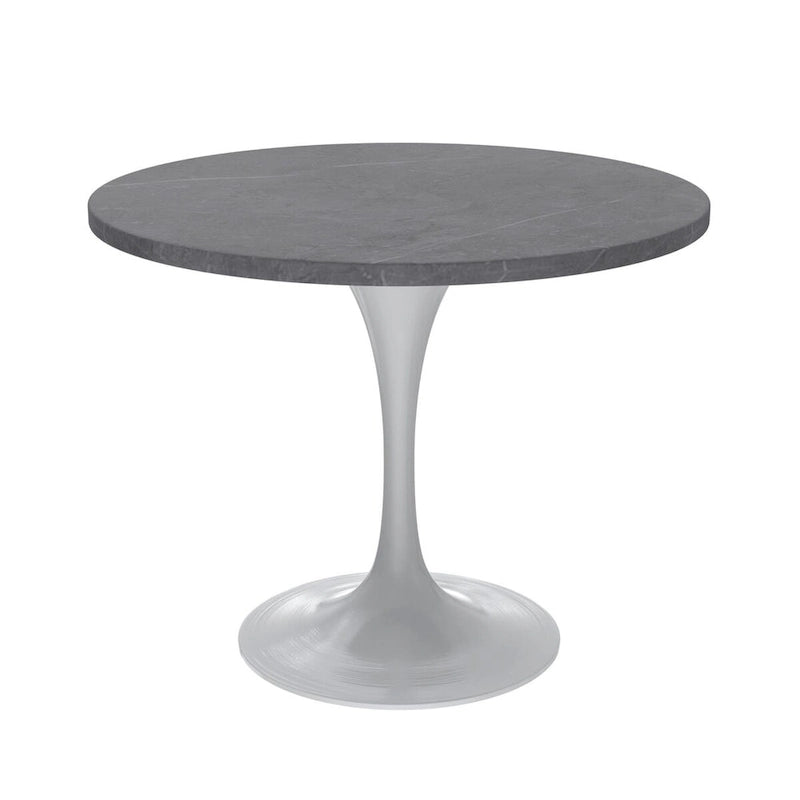 Table de salle à manger avec plateau rond sur pied central en acier blanc