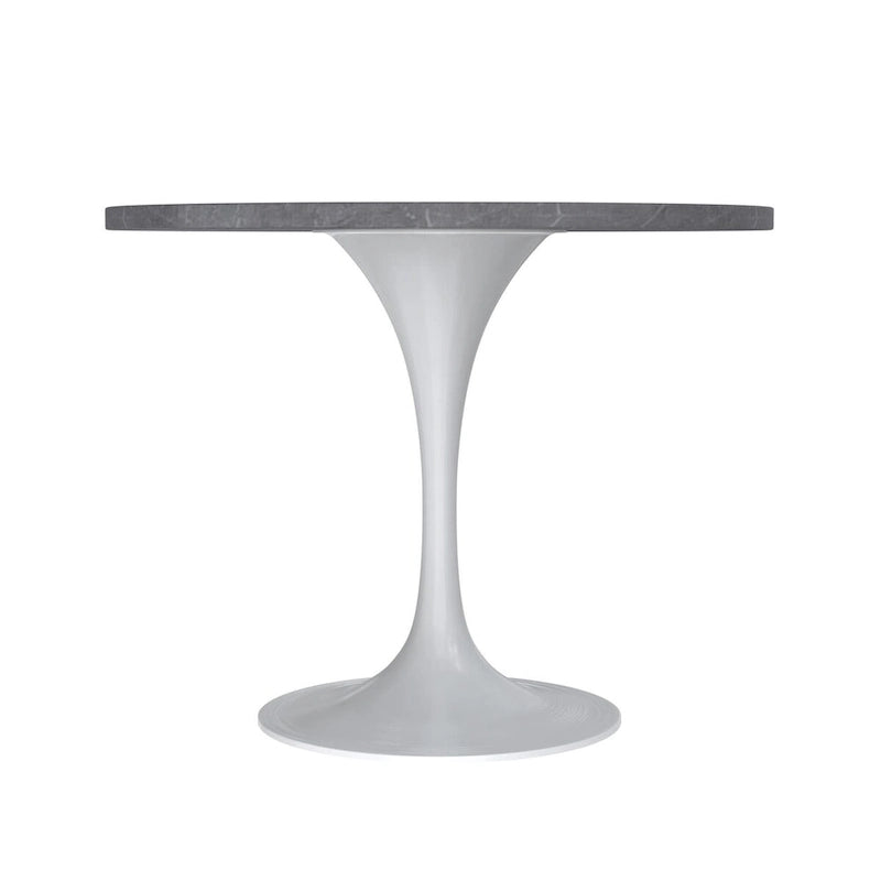 Table de salle à manger avec plateau rond sur pied central en acier blanc