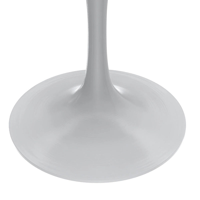 Table de salle à manger avec plateau rond sur pied central en acier blanc