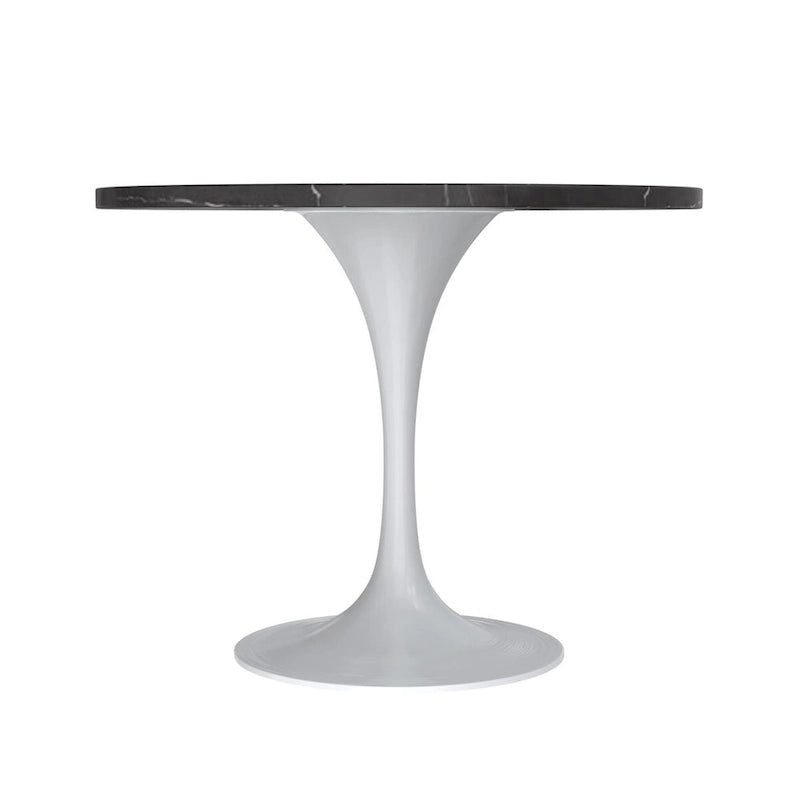Table de salle à manger avec plateau rond sur pied central en acier blanc
