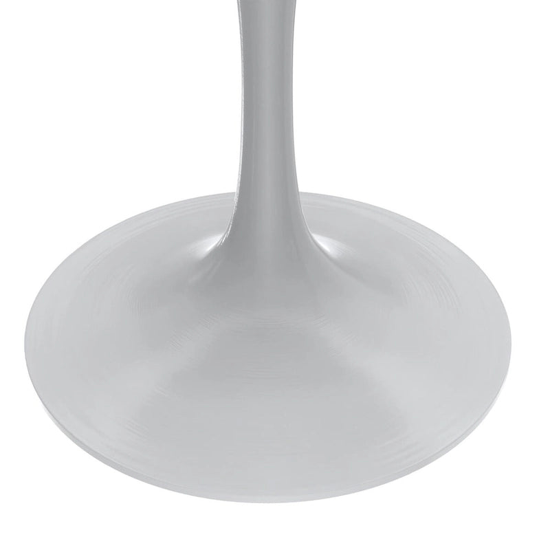 Table de salle à manger avec plateau rond sur pied central en acier blanc